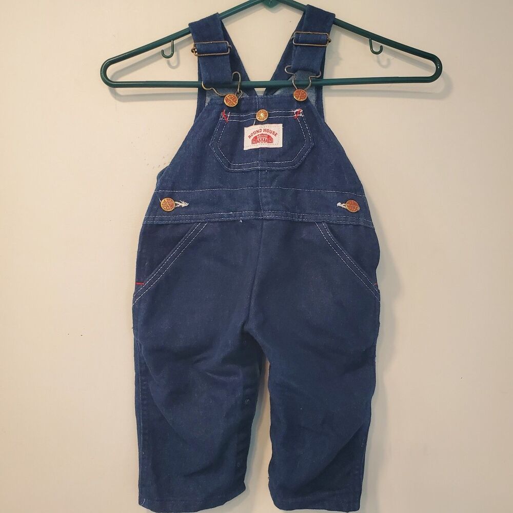 Vintage Round House Bib Overalls 18M Soft Blue Denim Made In USA